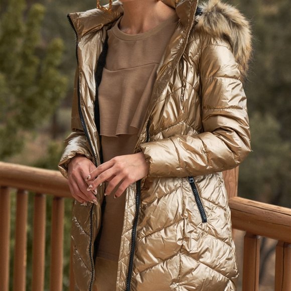 FLEECED LINED GOLD PUFFER JACKET - Picture 6 of 8